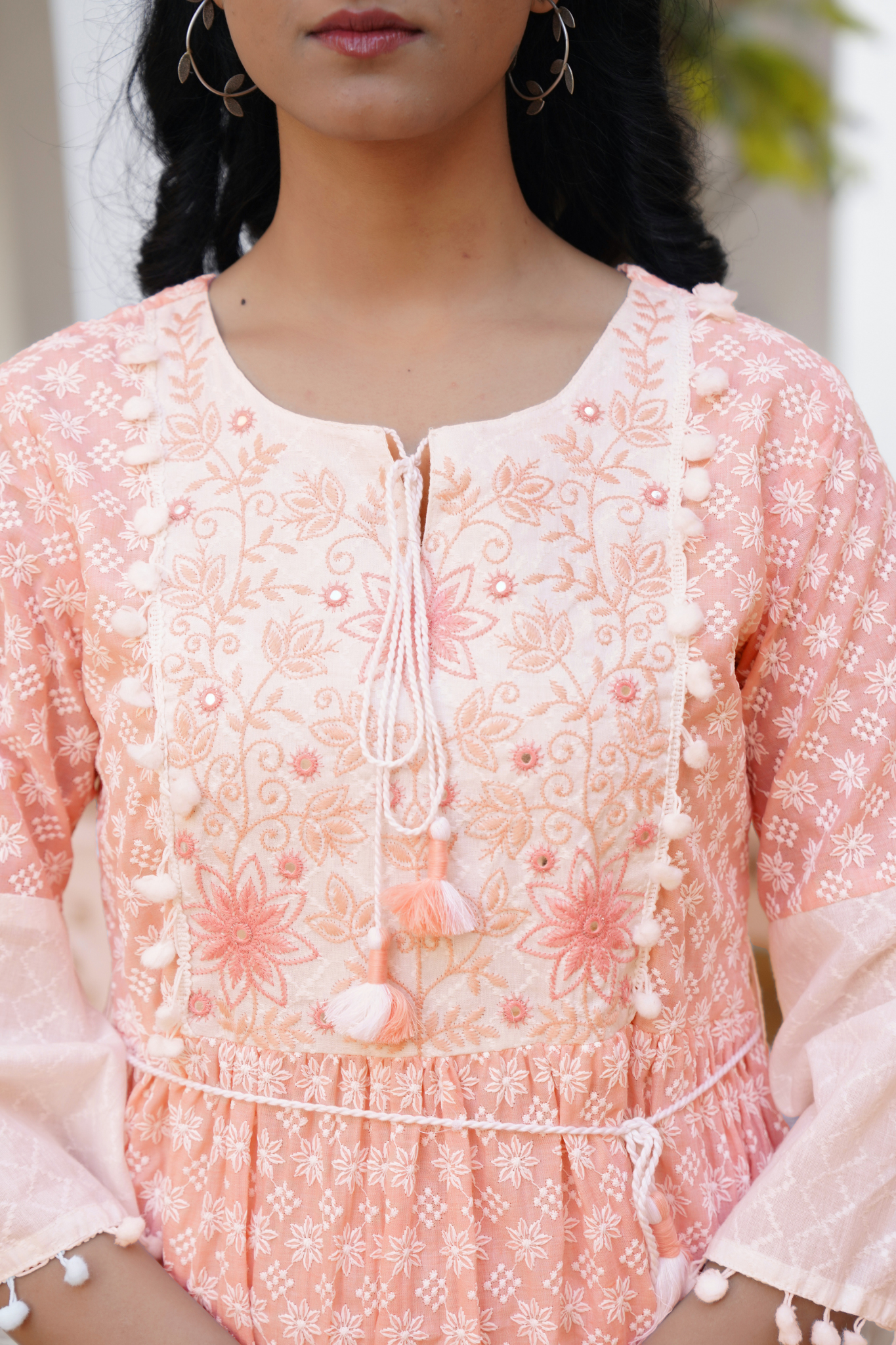 Peach Blossom Charm Cotton Embroidered Dress