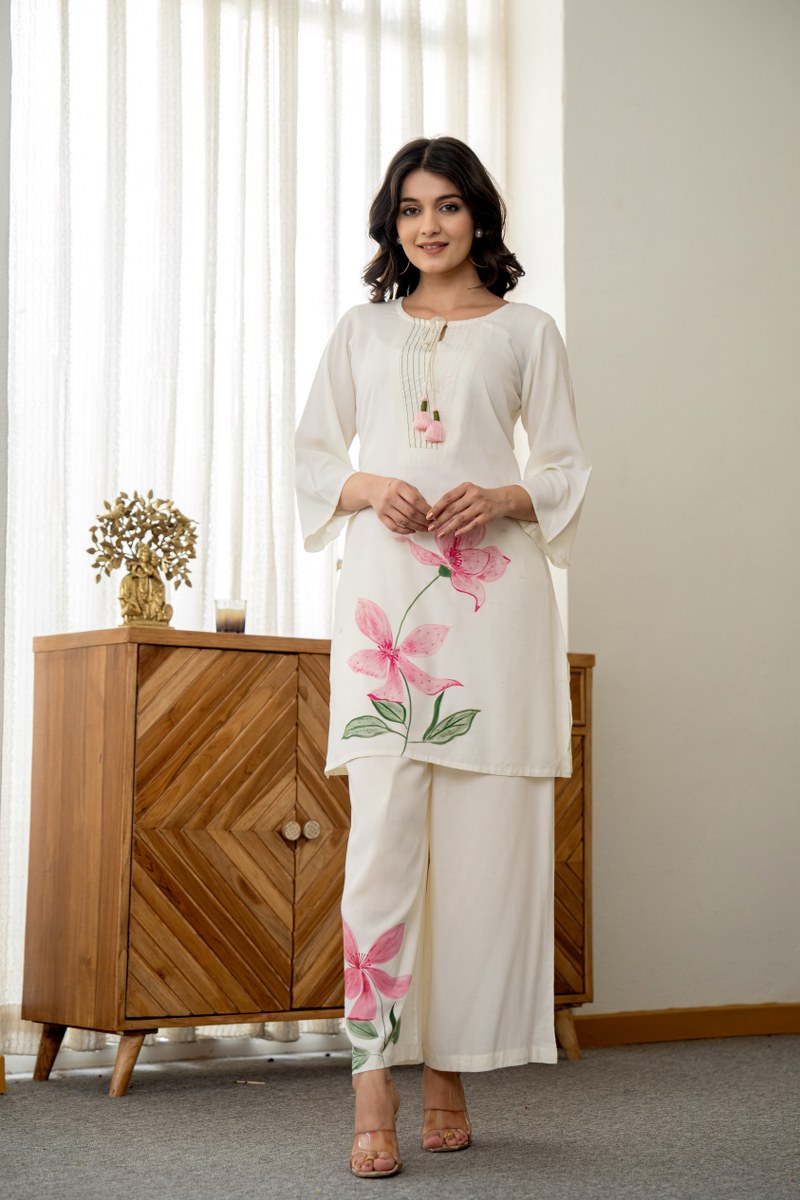 Floral Harmony Cotton Embroidered Co-Ord Set निवारा (NIVARA)