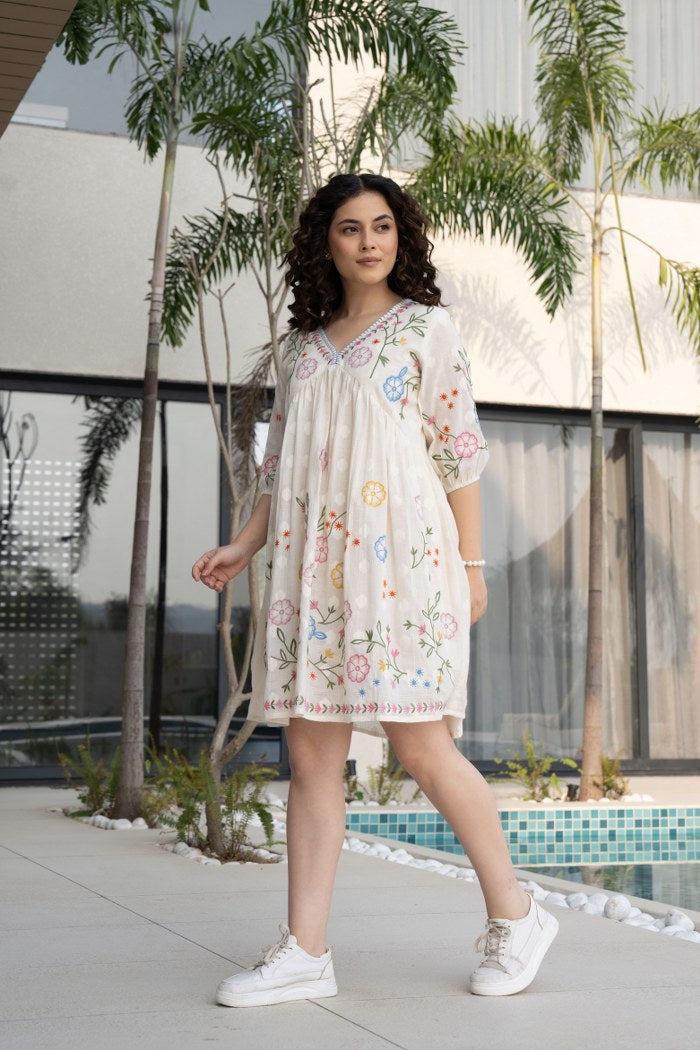 Enchanted Garden Blooms Pure Cotton Dress – A Symphony of Elegance and Grace