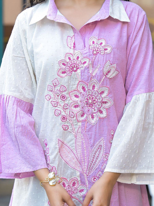 Rose Mist Cotton Embroidered Dress