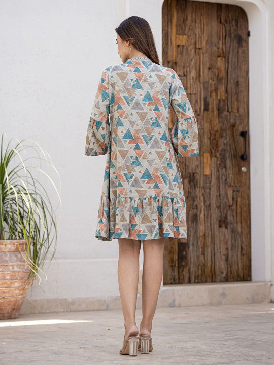 Geometric Flair Blossom Cotton Embroidered Midi Dress निवारा (NIVARA)