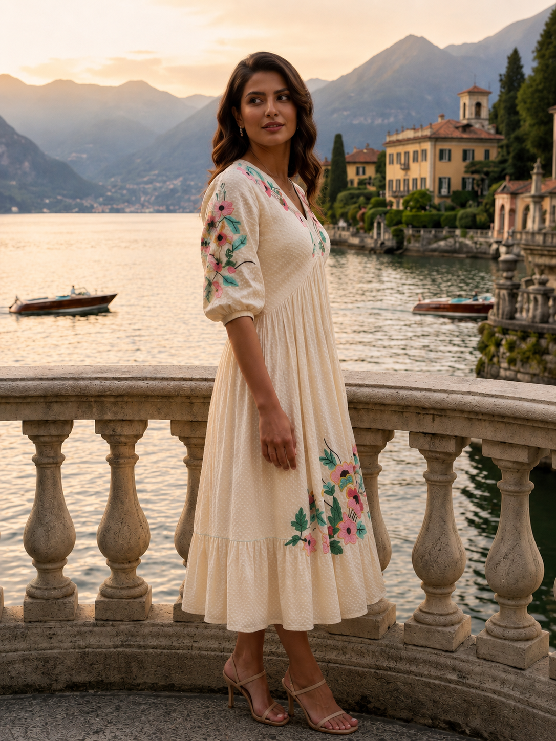 White Floral Embroidered Maxi Dress for Women – NIVARA Lake Bloom Cotton Dress