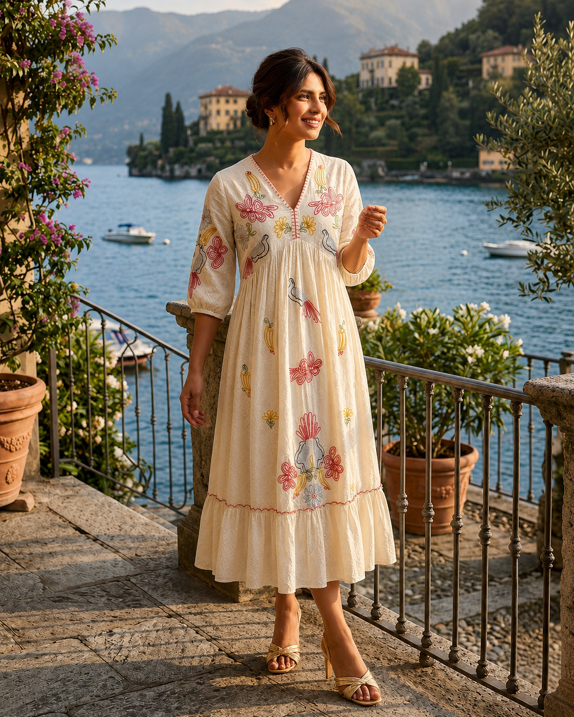 White Butterfly Embroidered Cotton Maxi Dress for Women – NIVARA Lakeside Grace Dress