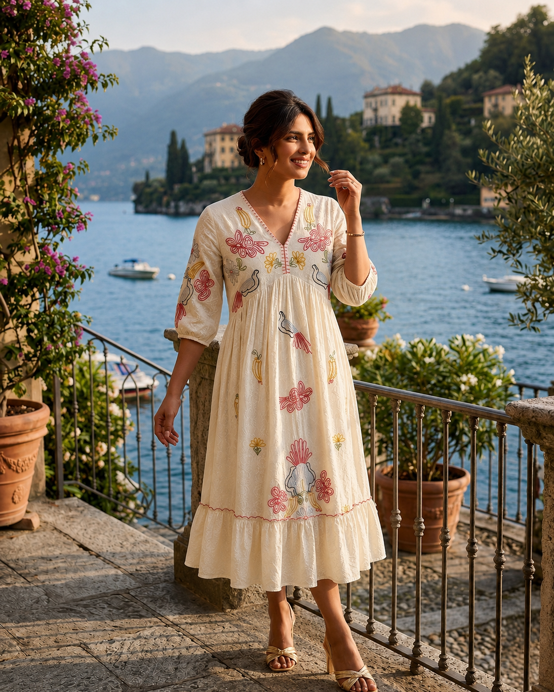 White Butterfly Embroidered Cotton Maxi Dress for Women – NIVARA Lakeside Grace Dress