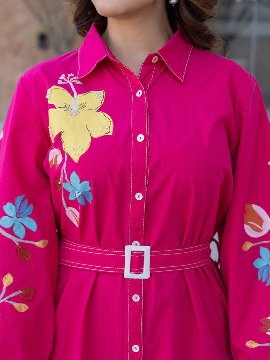 Fuchsia Charm Embroidered Short Dress