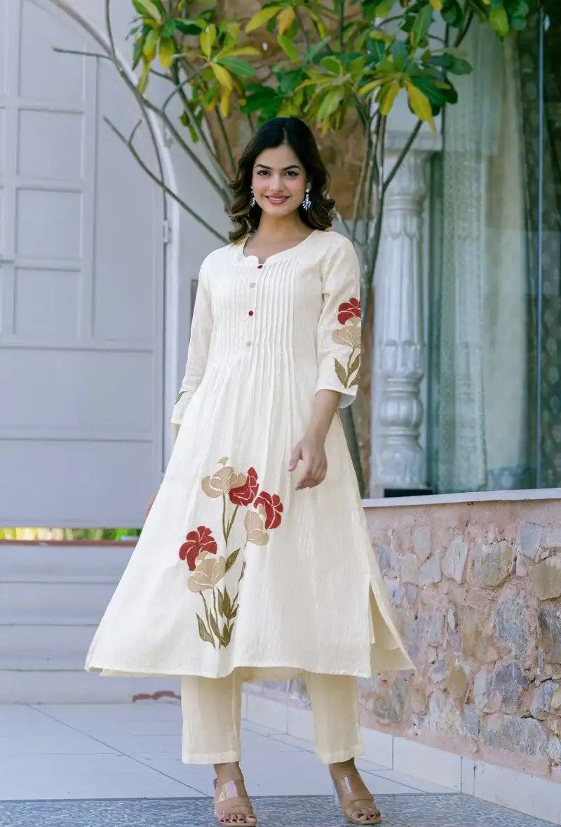 Vanilla Bloom Luxe Thread Cotton Printed Co-Ord Set