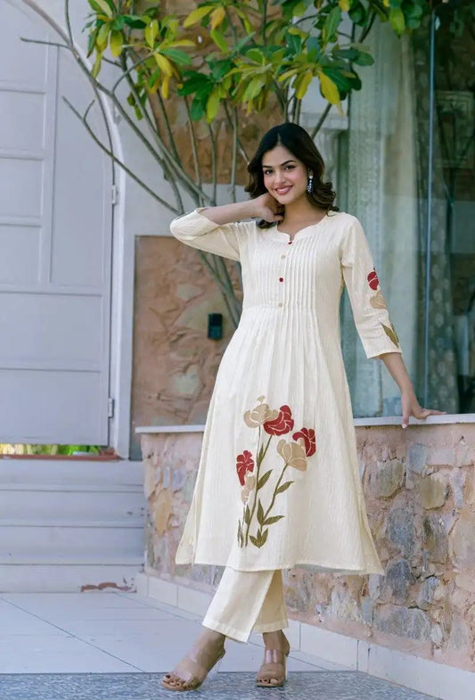 Vanilla Bloom Luxe Thread Cotton Printed Co-Ord Set