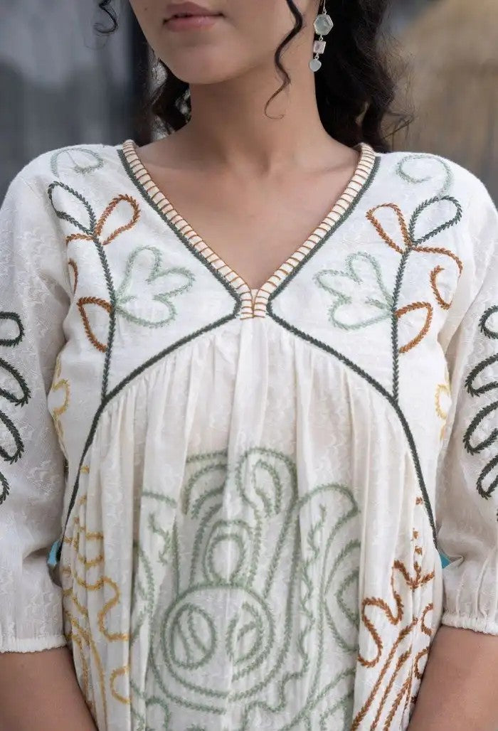 Boho Bliss Pure Cotton Embroidered Summer Dress