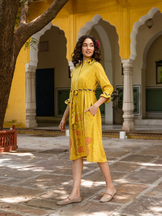 Saffron Bloom Cotton Embroidered Dress
