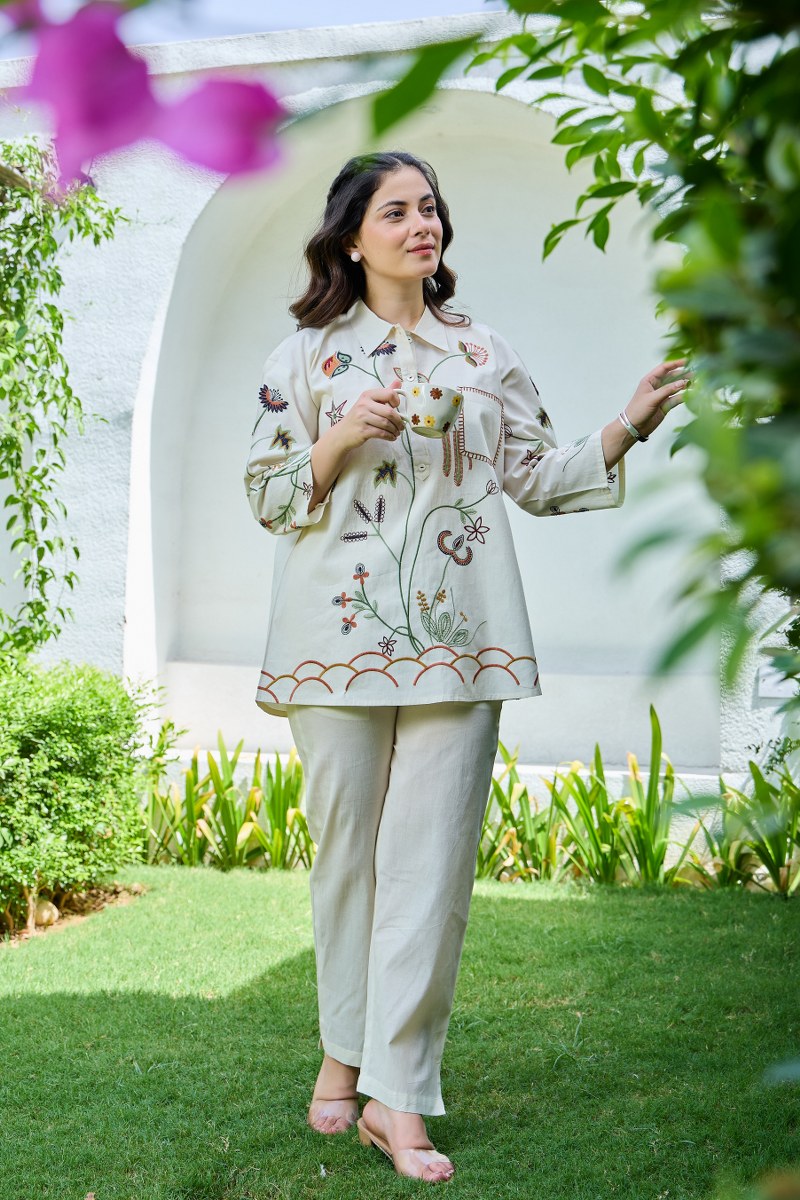 Ecru Whimsy Statement Cotton Co-ord Set