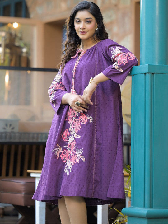 Amethyst Grace Cotton Embroidered Dress