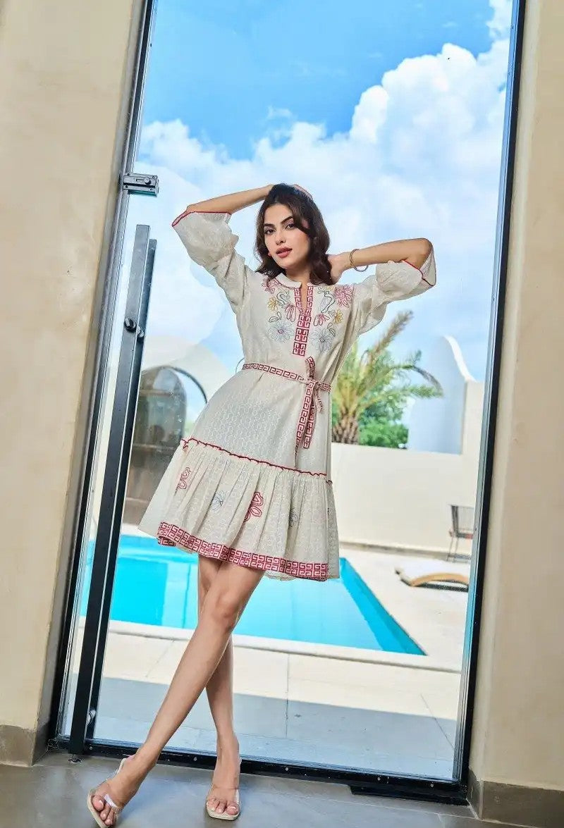 Rosewater Twirl Embroidered Short Dress