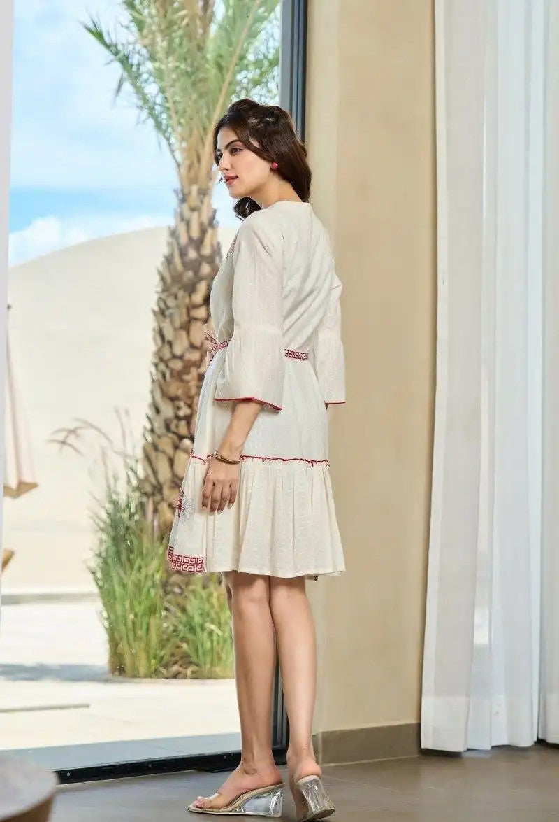 Rosewater Twirl Embroidered Short Dress