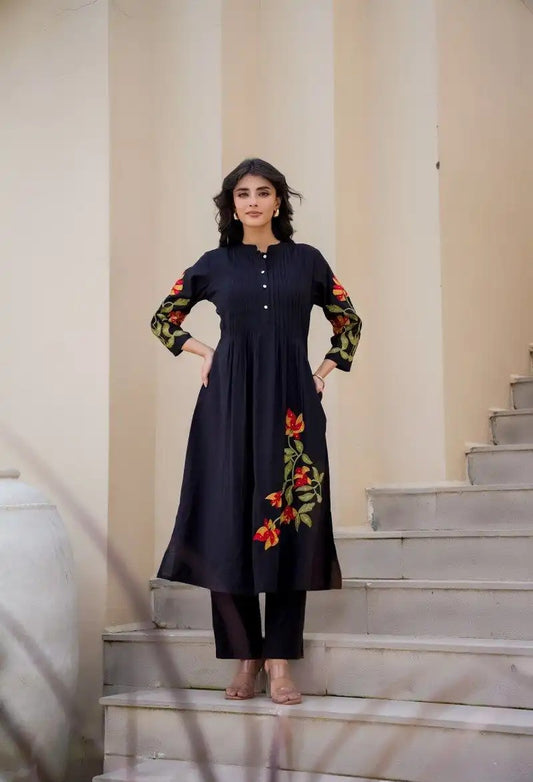 Midnight Whisper Silk Embroidered Co-ord