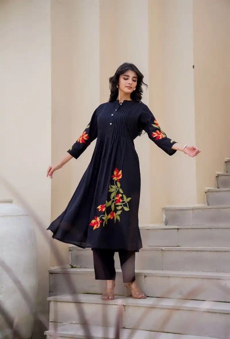 Midnight Whisper Silk Embroidered Co-ord