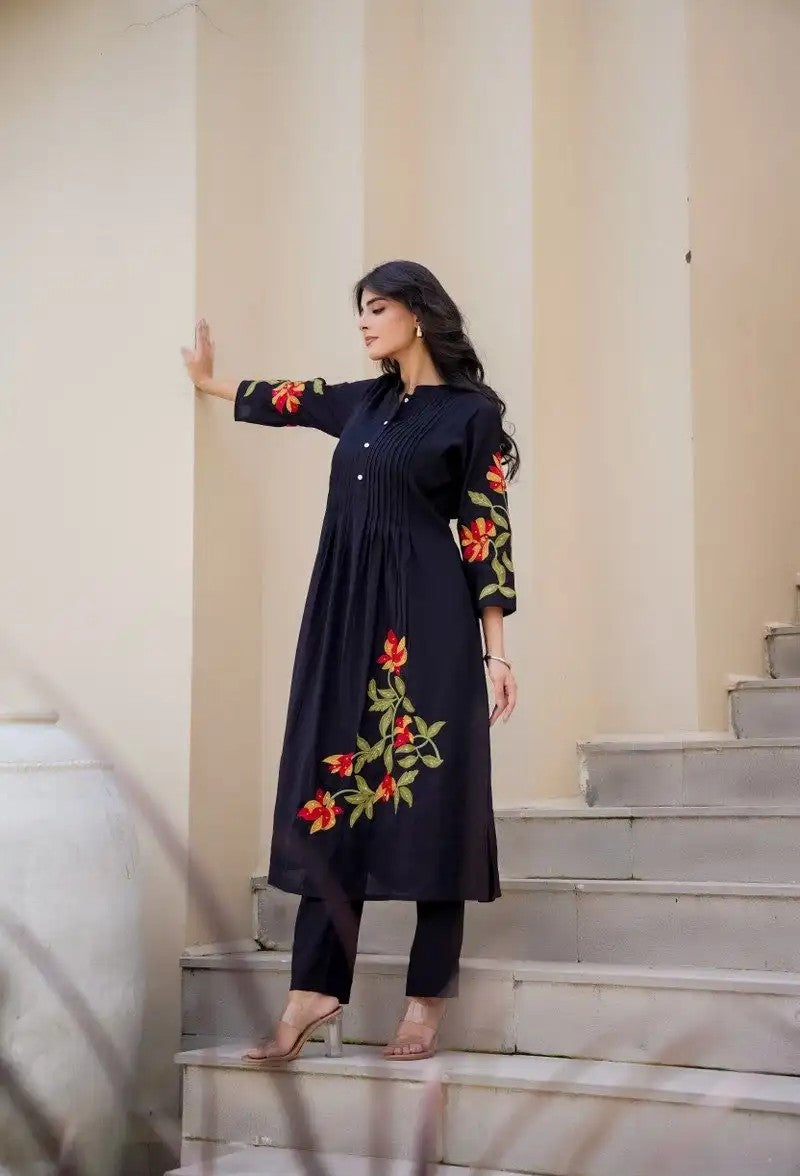 Midnight Whisper Silk Embroidered Co-ord