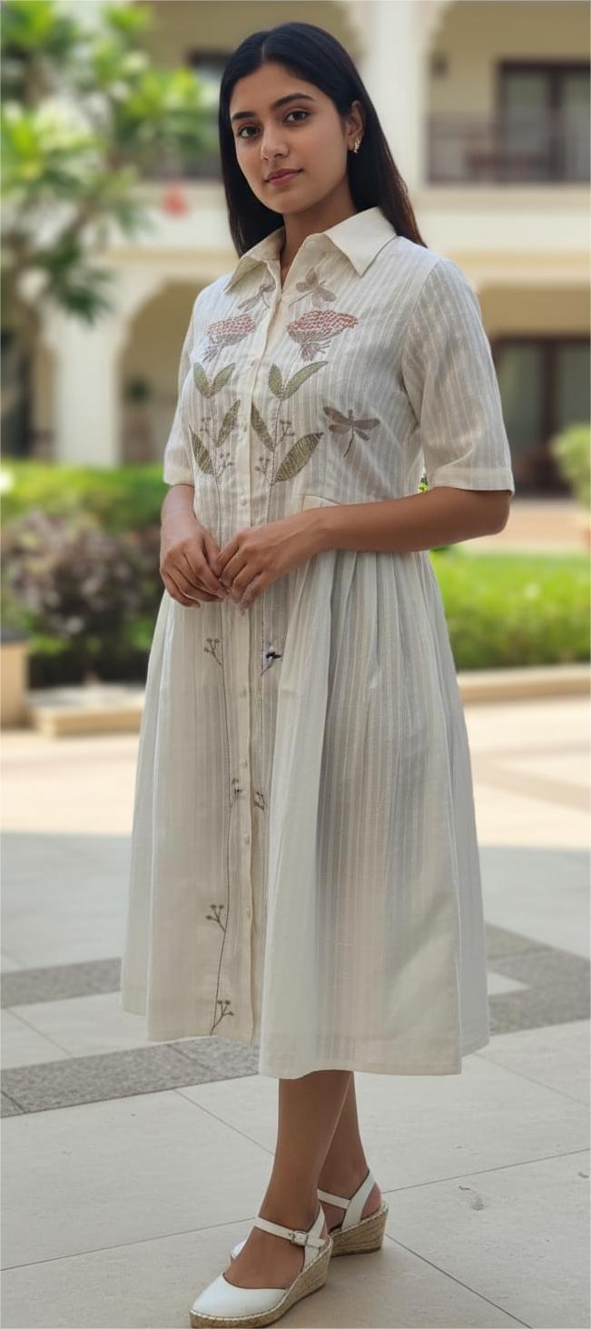 White Willow Embroidered Cotton Midi