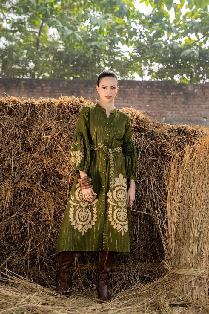 Olive Royale Cotton Embroidered Dress