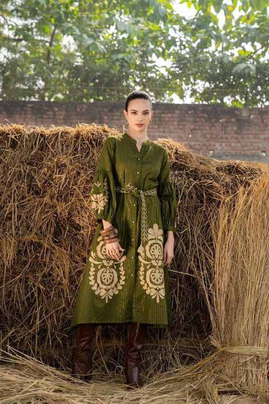 Olive Royale Cotton Embroidered Dress