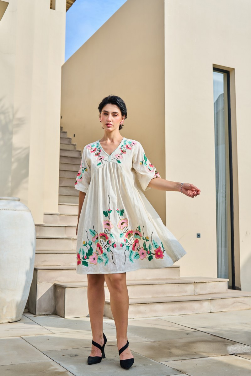 Avian Blossom Melody Cotton Embroidery