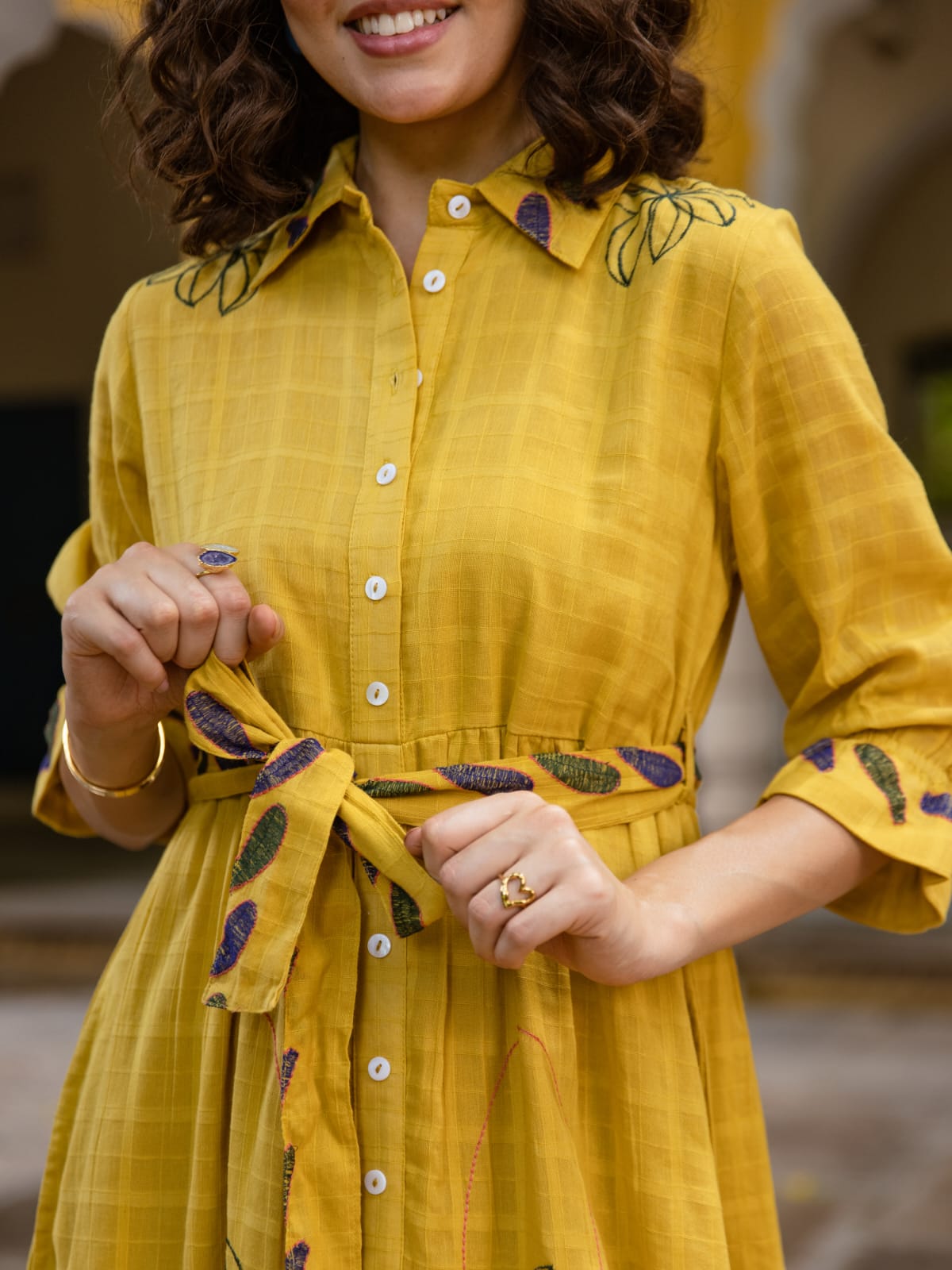 Saffron Bloom Cotton Embroidered Dress