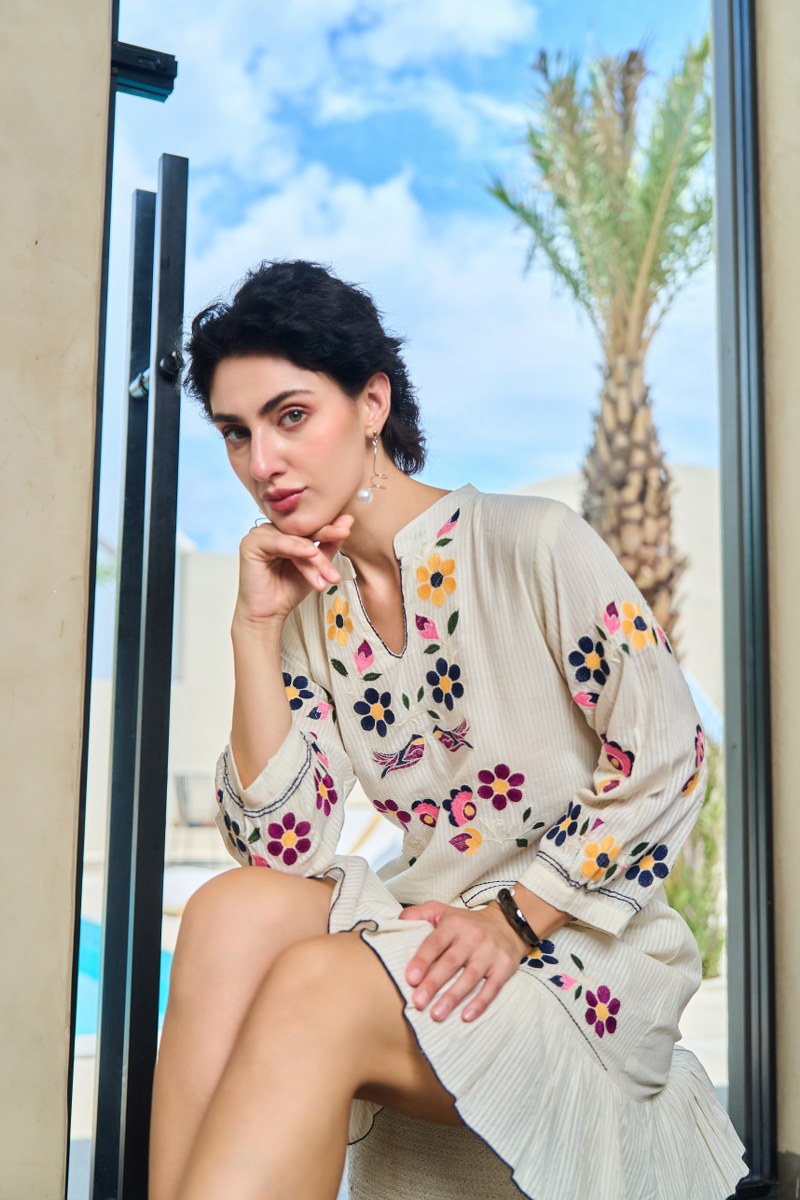 Floral Meadow Cotton Embroidered Dress