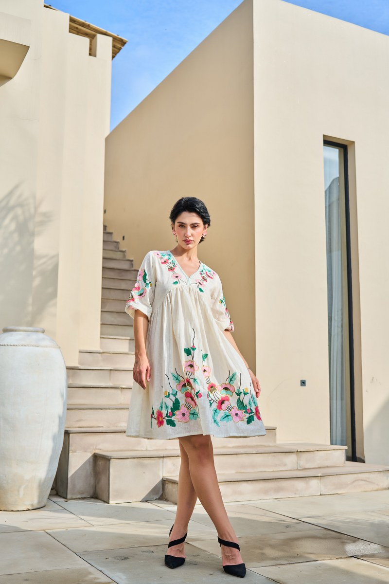 Avian Blossom Melody Cotton Embroidery