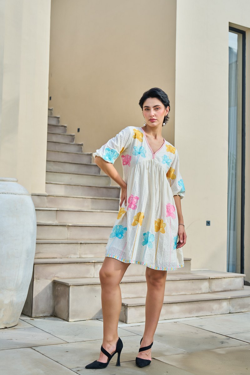 Blooming Aura Cotton Embroidered Dress
