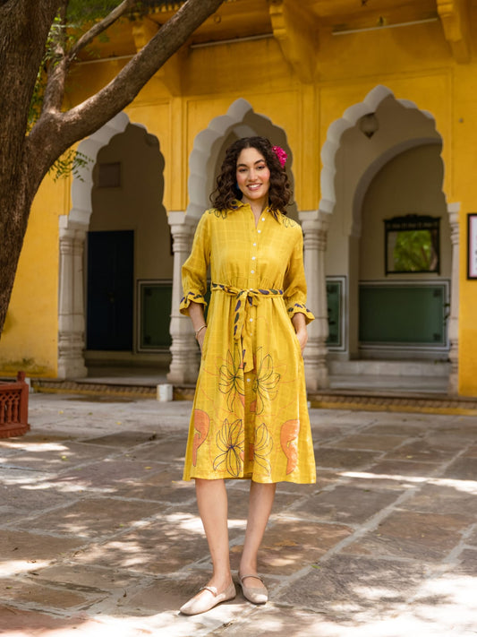 Saffron Bloom Cotton Embroidered Dress