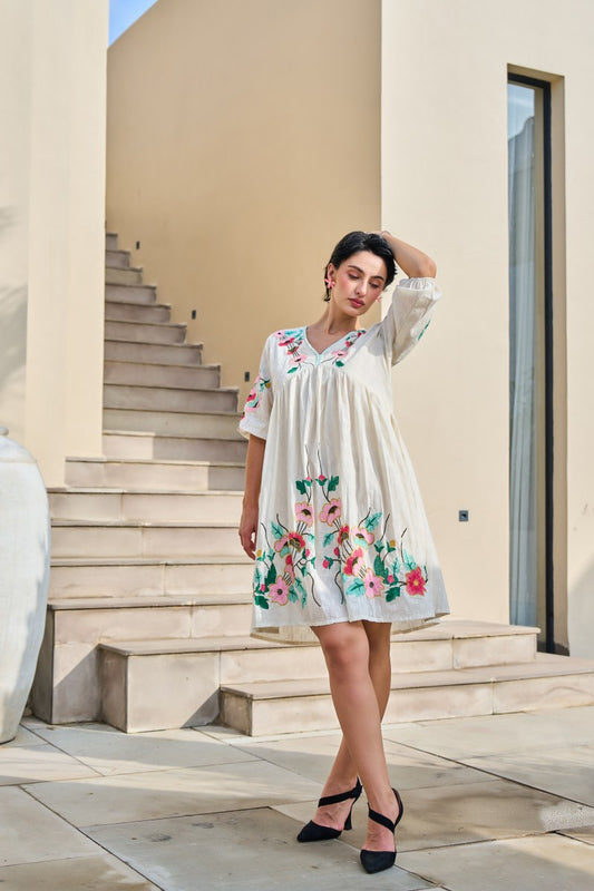Avian Blossom Melody Cotton Embroidery