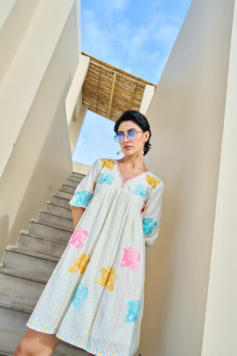 Blooming Aura Cotton Embroidered Dress