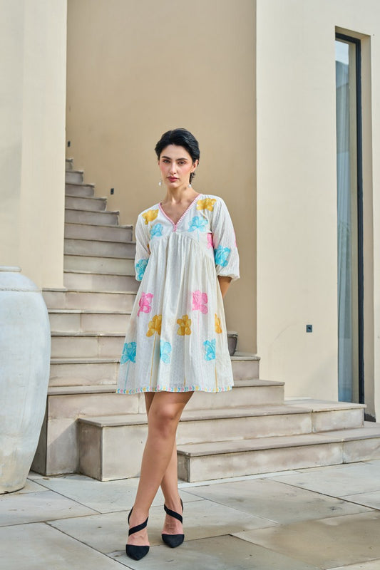 Blooming Aura Cotton Embroidered Dress