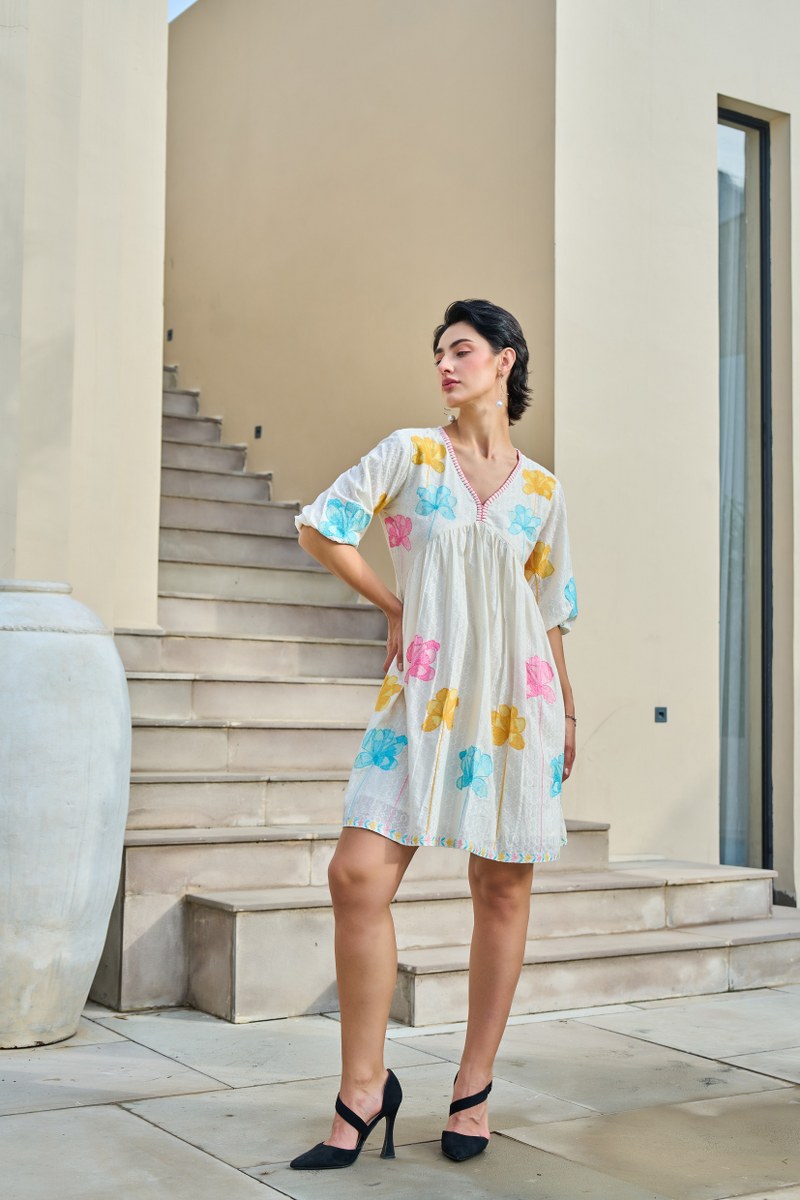 Blooming Aura Cotton Embroidered Dress