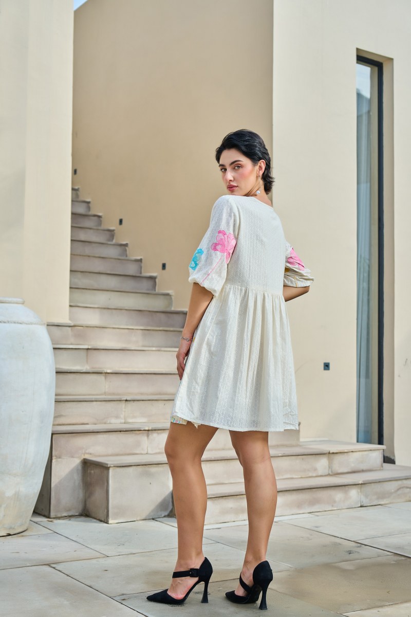 Blooming Aura Cotton Embroidered Dress
