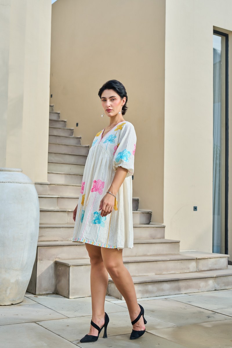 Blooming Aura Cotton Embroidered Dress