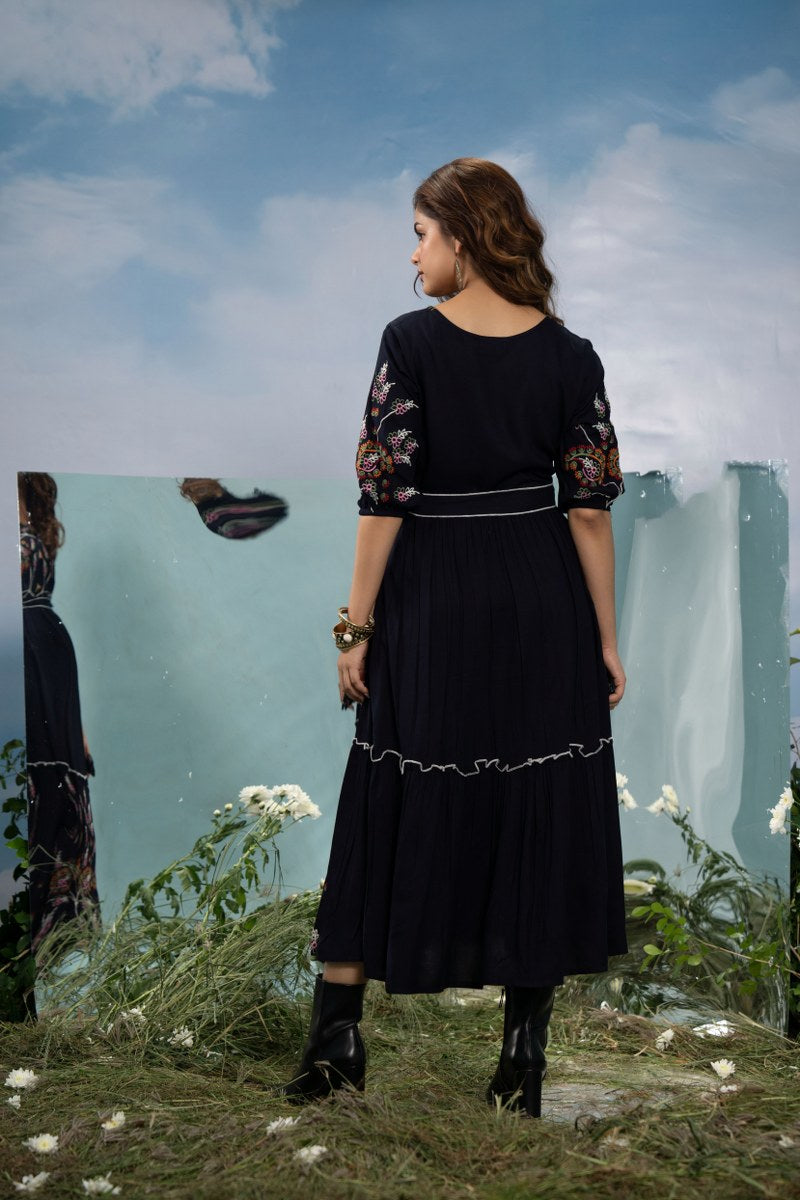 Midnight Reverie Cotton Embroidered Dress