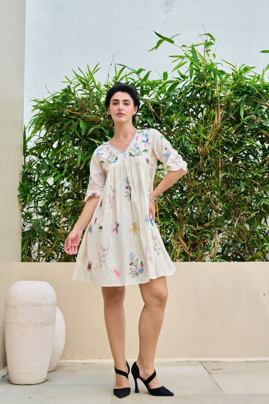Garden Whispers Cotton Embroidered Dress