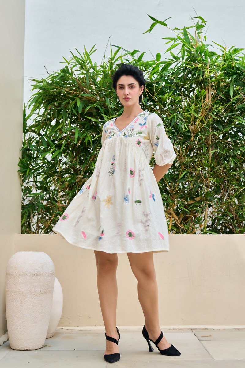 Garden Whispers Cotton Embroidered Dress
