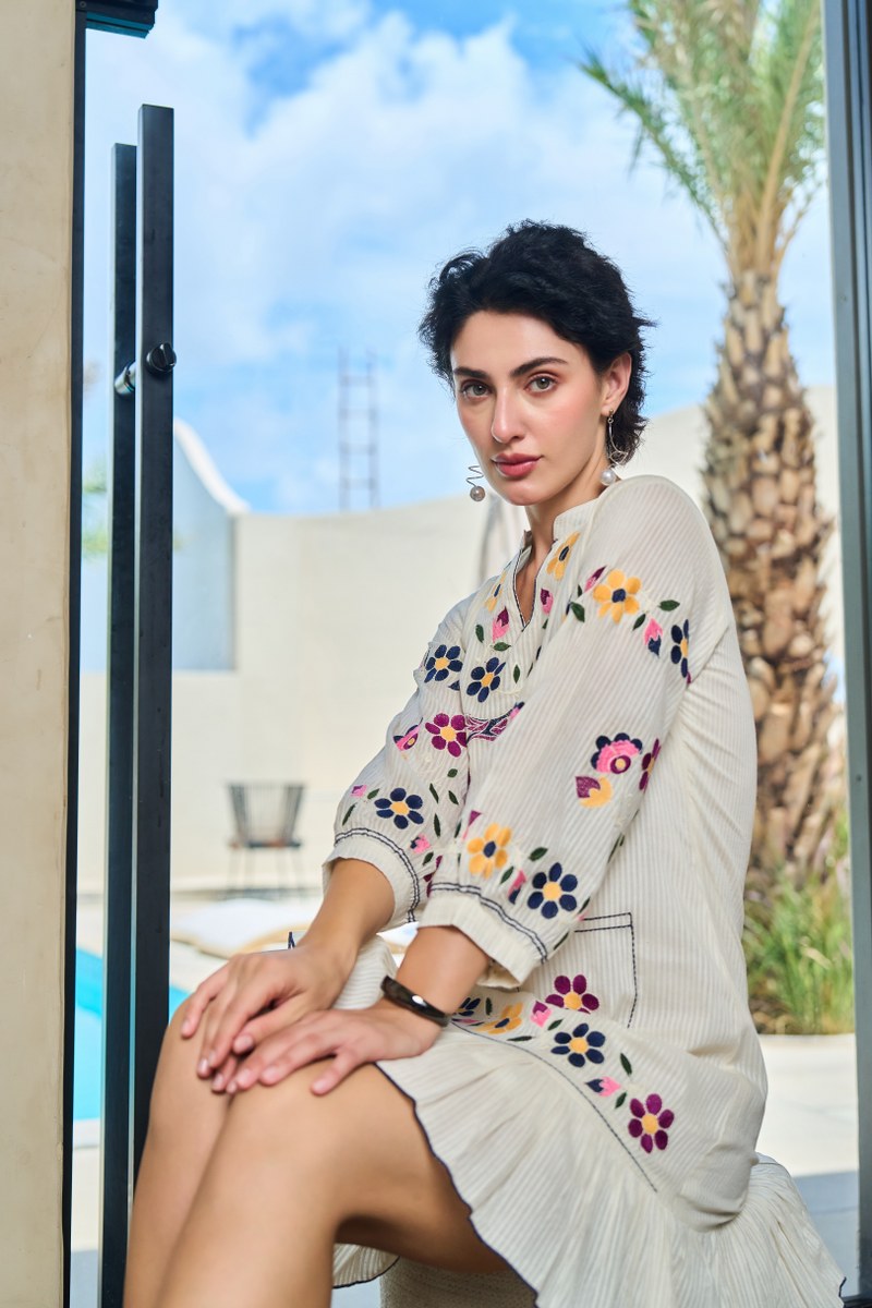 Floral Meadow Cotton Embroidered Dress