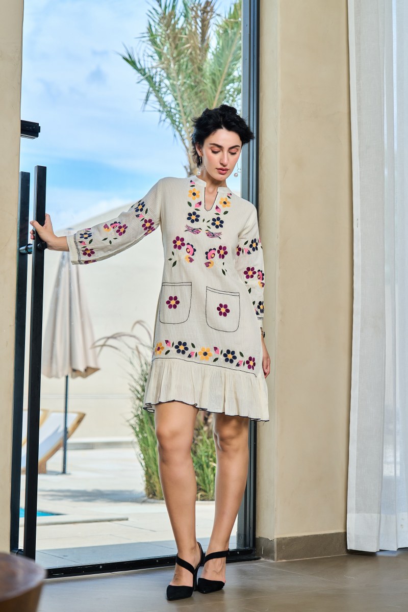 Floral Meadow Cotton Embroidered Dress