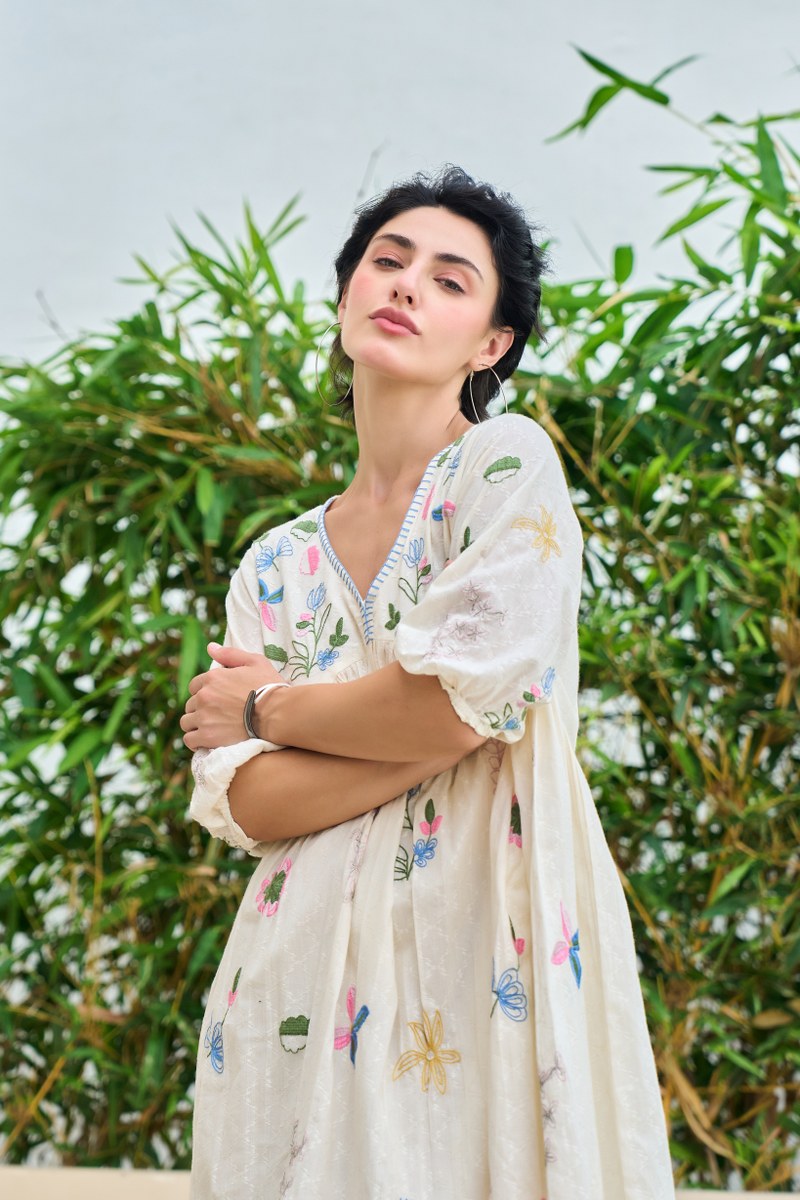 Garden Whispers Cotton Embroidered Dress