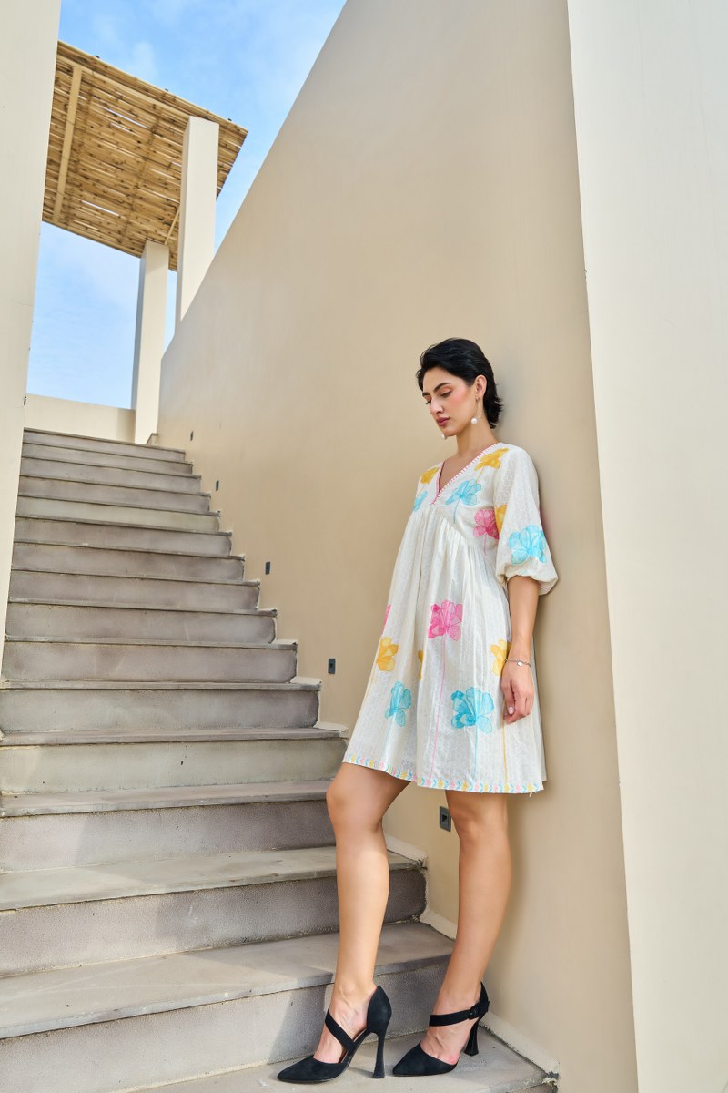 Blooming Aura Cotton Embroidered Dress