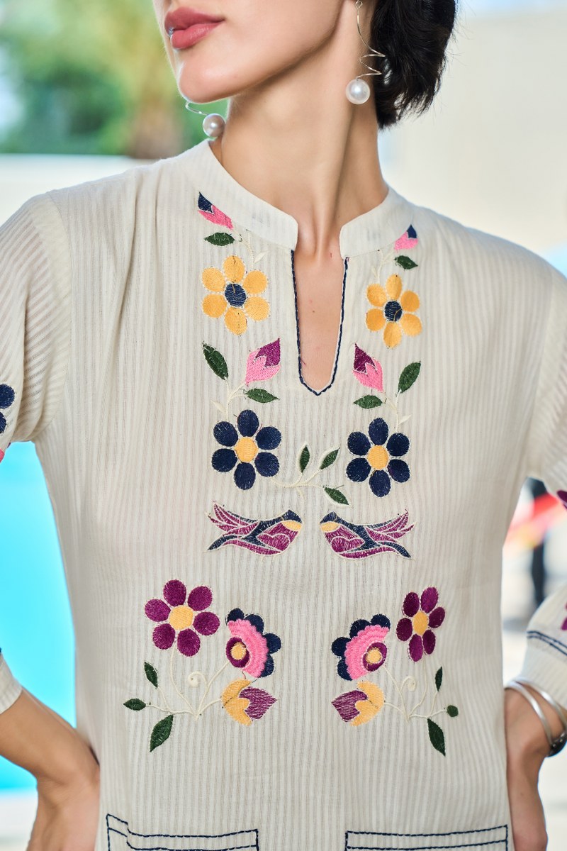 Floral Meadow Cotton Embroidered Dress