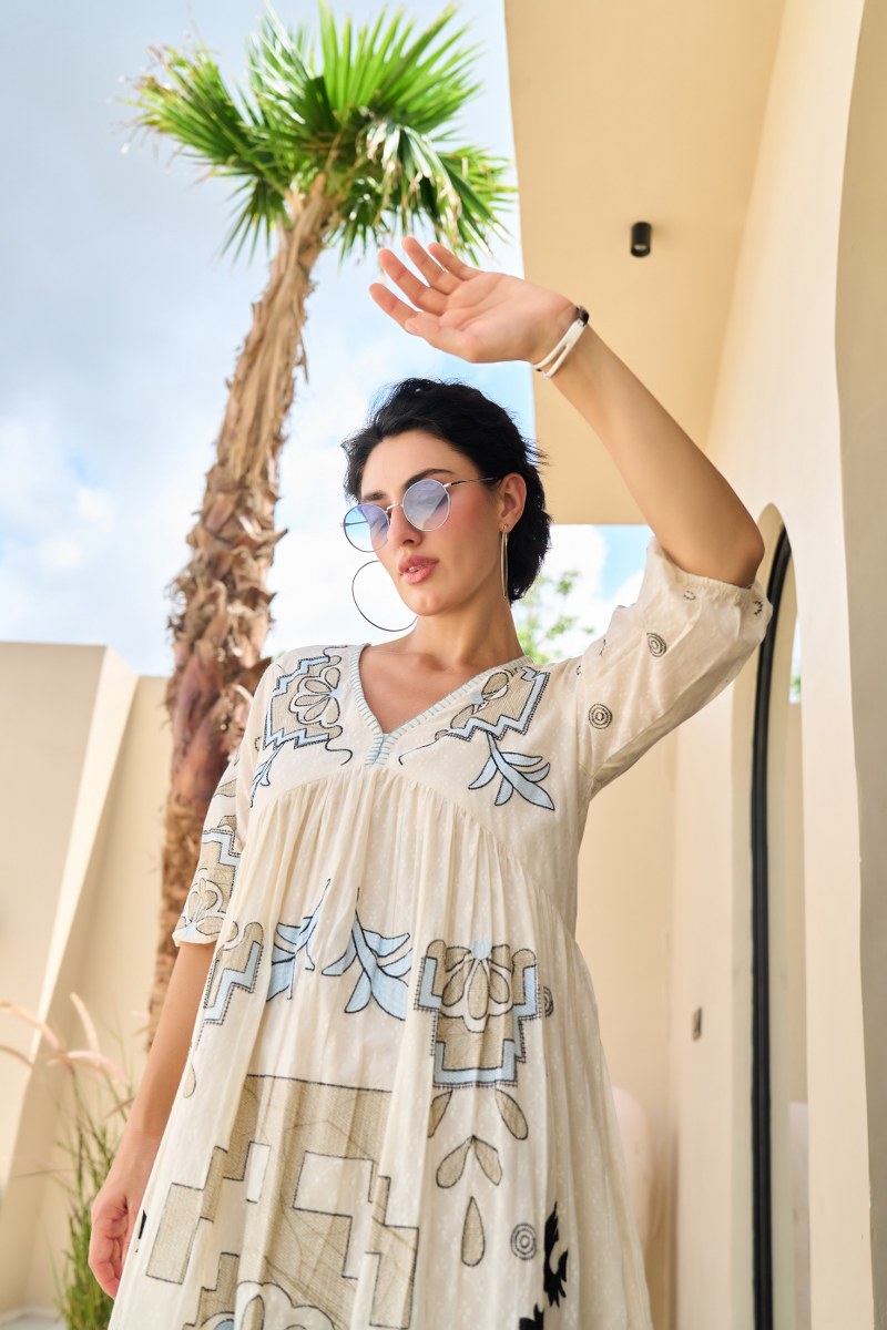 Azure Muse Cotton Embroidered Dress