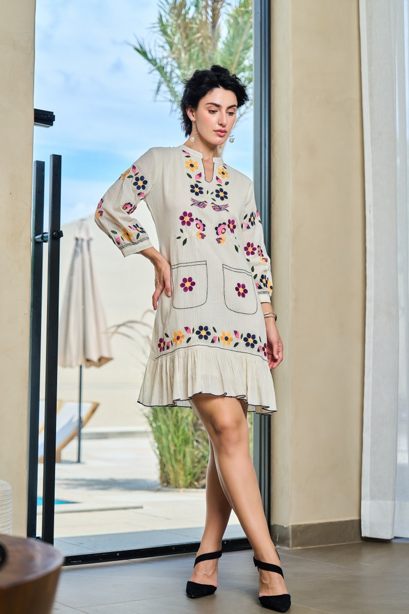 Floral Meadow Cotton Embroidered Dress