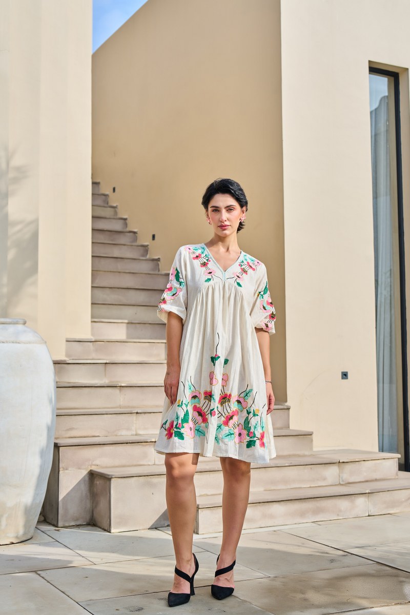 Avian Blossom Melody Cotton Embroidery