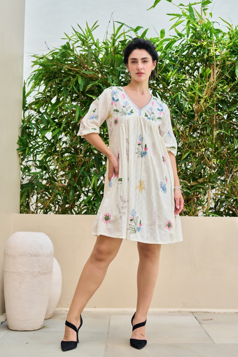 Garden Whispers Cotton Embroidered Dress
