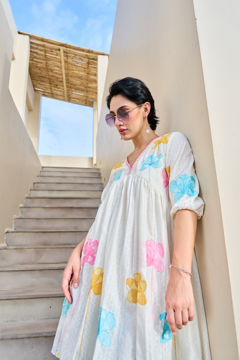 Blooming Aura Cotton Embroidered Dress