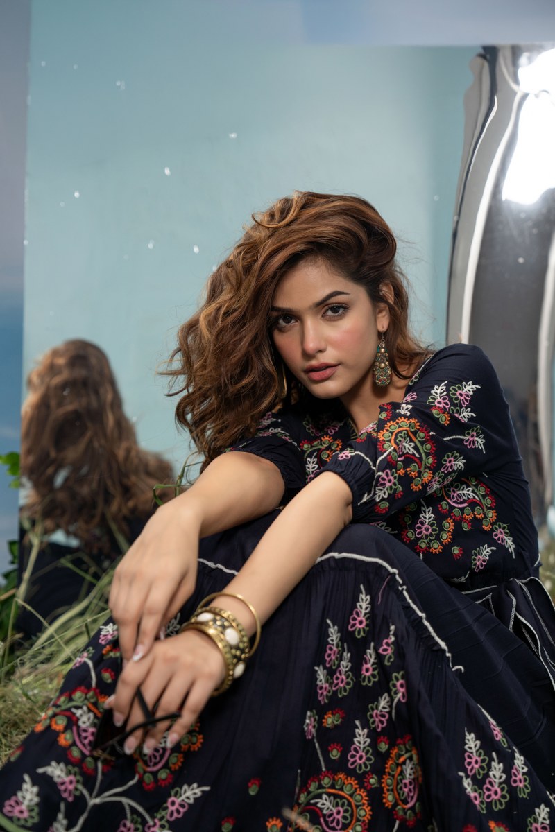 Midnight Reverie Cotton Embroidered Dress