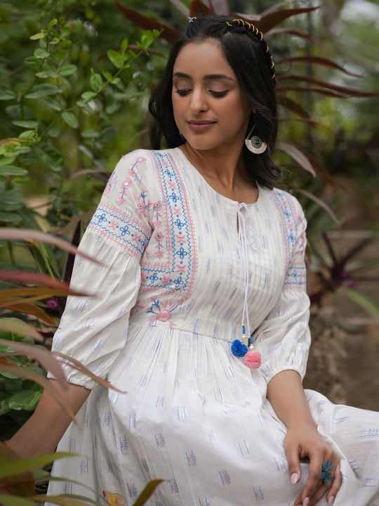 Ethereal Embroidery Cotton Delight Short Dress निवारा (NIVARA)